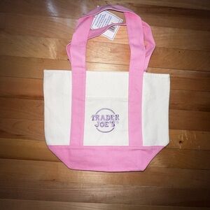 Trader Joes Pink & Cream Canvas Tote Bag
